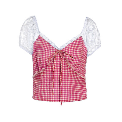 

Womens Short Sleeve Lace Crop Top Plain Print Summer Shirt Beach Party Blouse