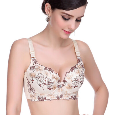 

Women Ladies Thin Section Embroidered Side Support Push Up Plunge Gather Underwired Adjustable Bras