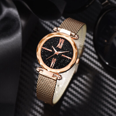 

RM Fashion Simple Cool Big Roman Digital Star Sky Dial Ladie Mesh With Quartz Watch
