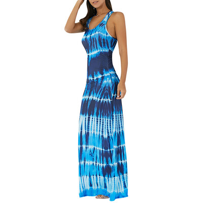 

Bohemian Tie-Dye Illusion Print Racerback Long Tank Dress