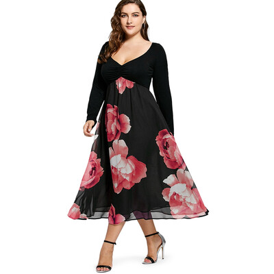 

Plus Size Floral Print Empire Waist Midi Dress