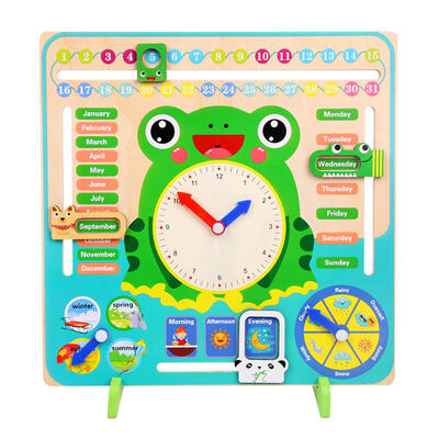 

Wooden Cartoon Frog Calendar Clock Children Cognitive Early Education Toys