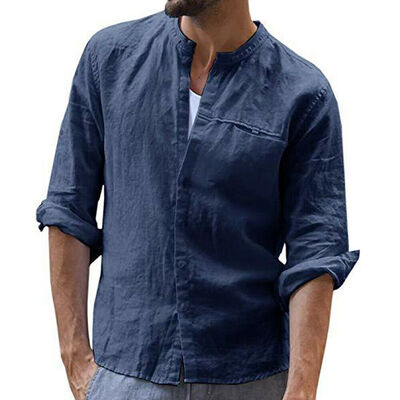 

Luxury Mens Long Sleeve V-neck Loose Casual Linen T-shirt Shirt Blouse Tops Tee