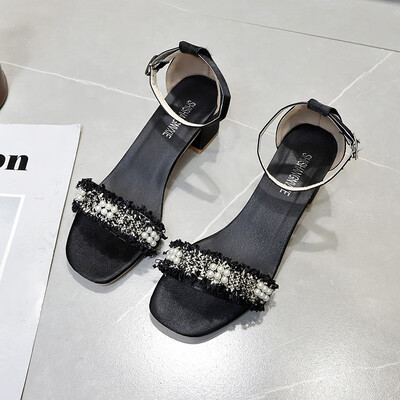 

Coarse-heeled sandals women 2019 summer new Joker with fairy wind buckle with Pearl breeze high heels