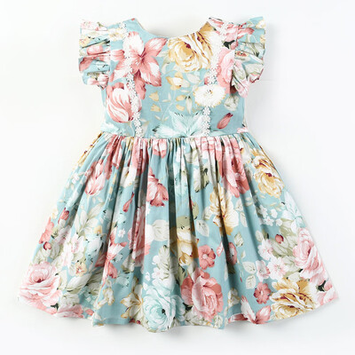 

Toddler Baby Kids Girls Ruched Lace Floral Print Princess Dresses Clothes