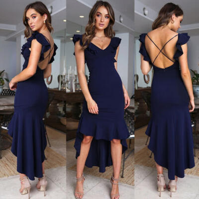 

Fashion Womens Summer Bandage Bodycon Ruffle Evening Party Cocktail Midi Dress