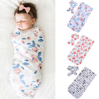 

Newborn Infant Baby Swaddle Blanket Baby Sleeping Swaddle Muslin Wrap Headband