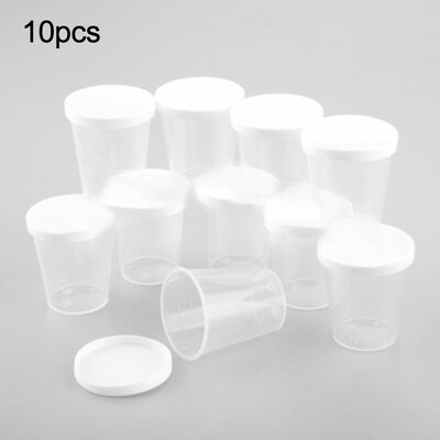 

10Pcs 30ml Medicine Measuring Measure Cups & White Lids Cap Clear Container Set