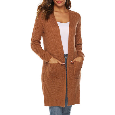 

Knit Long Coat Long Sleeves Thin Solid Color Cardigan Sweater Jacket Loose Pocket Knit Cardigan