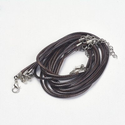 

Imitation Leather Cord Brown Platinum Color Iron Clasp&adjustable chain about 2mm thick 18"