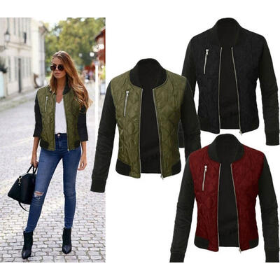 

Plus Size -3XL Women Autumn WInter Zipper Up Flight Bomber Jackets Ladies Casual Coat Outerwear Fashion Patchwork Jacket