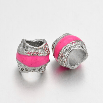 

Platinum Plated Alloy Enamel European Beads Large Hole Rondelle Beads DeepPink 95x9mm Hole 5mm