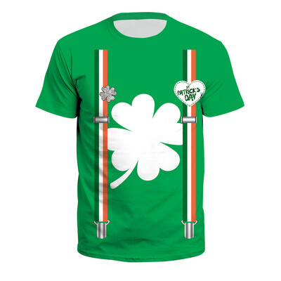 

Nomeni Unisex Men Women StPatricks Day Green Leaf Print Short Sleeve Tee Shirt Top