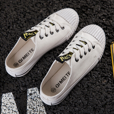 

2019 tide shoes autumn white canvas shoes Korean students have no heel&a pedal female shoes Joker lazy shoes