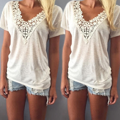 

Fashion Women Summer Vest Top Short Sleeve Blouse Casual Tank Tops T-Shirt Lace