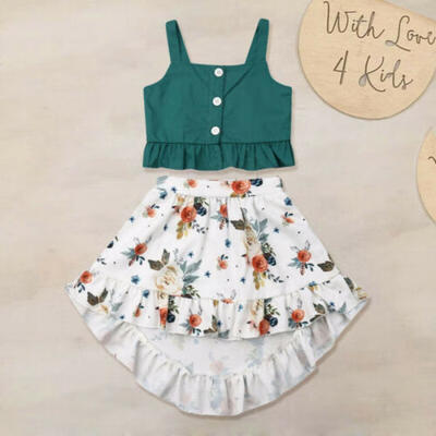 

Baby Girl Outfit Set Sleeveless Tops T-shirt Floral Skirt Beach Party Dress 1-5Y