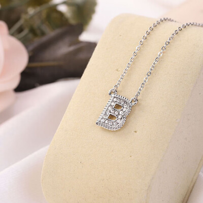 

Fashion Women 26 Double Sided English Alphabet Diamond Silver Color Necklace