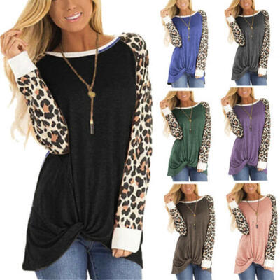 

Plus Size Women o-Neck Shirt Ladies Long Sleeve Leopard Print Blouse Top