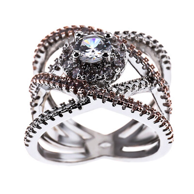 

Cross Bling Crystal Cubic Zircon Women Ring Wedding Band Rose Gold Color Female Finger Ring Engagement Party Chic Jewelry