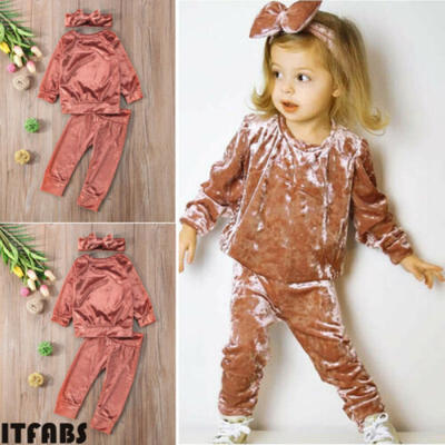 

US 3PCS Kids Baby Girl Clothes Velvet Sweatshirt T-shirtPants Outfits Tracksuit