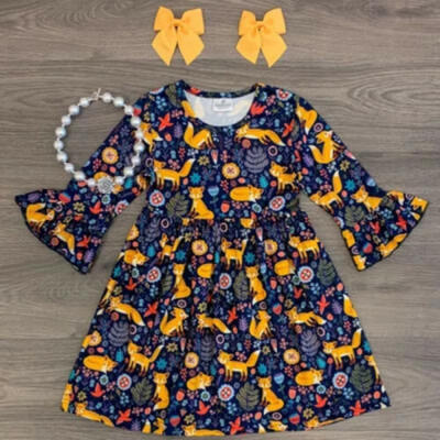 

Princess Flared Sleeve Fox Print Tutu Dress Party Clothes For Kid Baby Girl 1-6Y