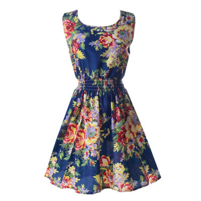 

Women Chiffon Sleeveless Dress Floral Print Casual A-Line Mini Sundress