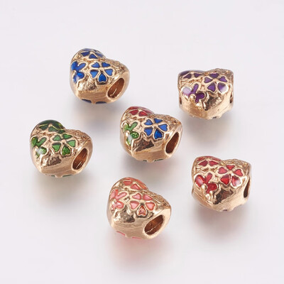 

Alloy European Beads Large Hole Beads with Enamel Heart Light Gold 11x11x9mm Hole 4mm