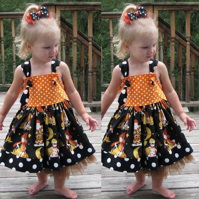 

Infant Toddler Baby Girls Pumpkin Bow Party Dress Halloween Clothes Dresses