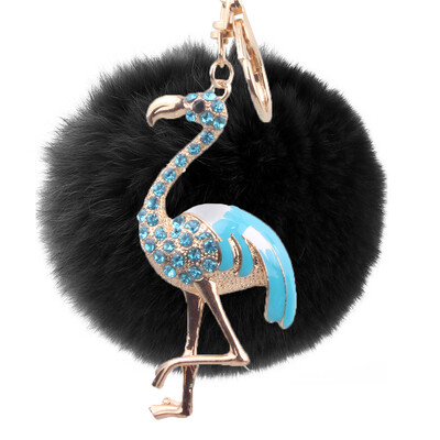 

Flamingo Keychain Rex Rabbit Fur Ball Exquisite Accessories Car Keychain