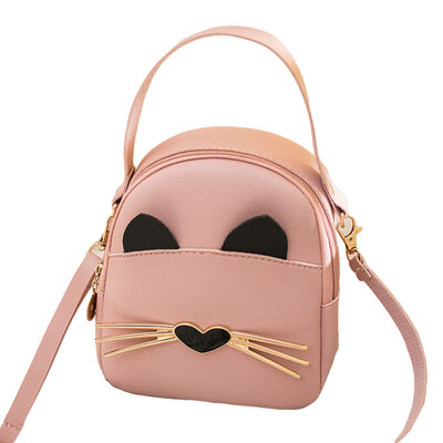 

Portable Girl Student Solid Color Cats Print Crossbody Shoulder Bag Mini Handbag