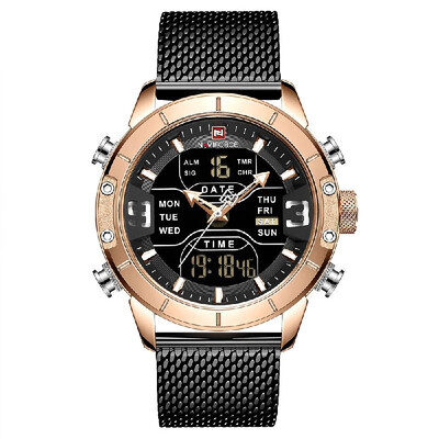 

NAVIFORCE 9153 Man Quartz Watch Dual Time Calendar Week Date Display Noctilucent Waterproof Stainless Steel Band Male Wristwatch