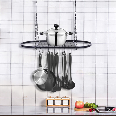 

Gobestart Pot And Pan Rack For Ceiling With 10 Hooks Decorative Oval Mounted Storage Rack