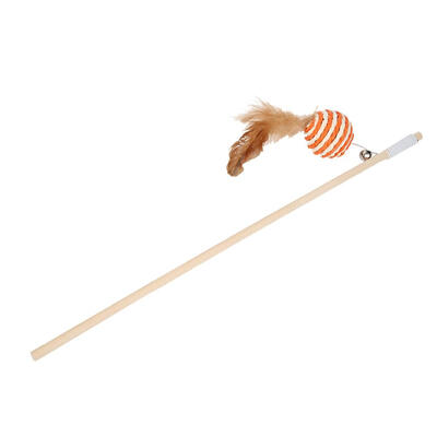 

Funny Sisal Balls Feather Cat Stick Teaser Wand Playing Rod Cats Toy wBell