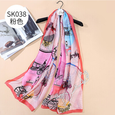 

Spring&summer new long carriage simulation silk scarves scarf wild beach towel sunscreen shawl dual-use SK038