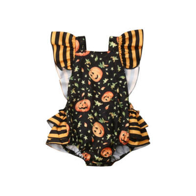 

UK Newborn Baby Girl 1st Halloween Pumpkin print Romper Bodysuit Outfits Clothes
