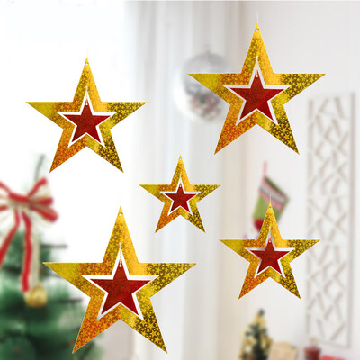 

Many memories of Christmas pendant Christmas tree Christmas decorations Christmas tree ornaments Children Christmas gift decoration three-dimensional five-star hanging string 5 Pack scene layout gold