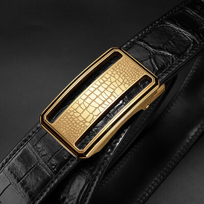 Mens stainless steel leather belt Business crocodile belt automatic buckle belt does not splicing belly pattern a gener