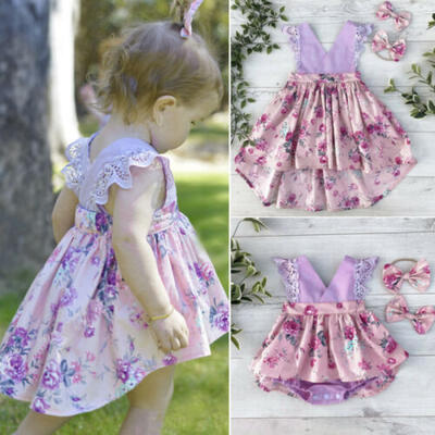 

Baby Girls Sister Matching Clothes Sleeveless Romper Lace Floral Dress Outfits