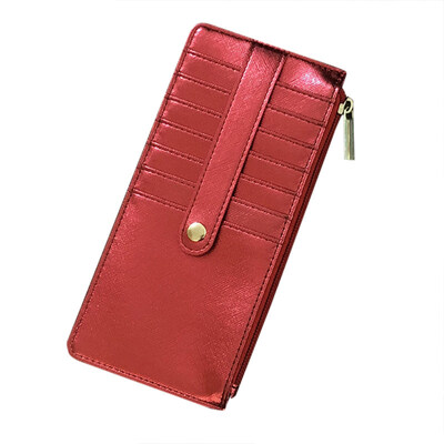 

Chic Glossy Faux Leather Multiple Card Slots Zipper Women Long Purse Cash Holder
