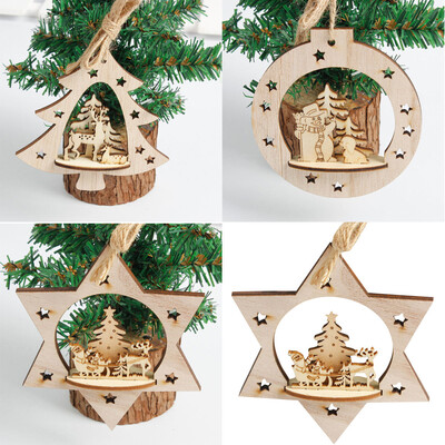 

Tailored 3 pcs Snowflake Wood Embellishments Rustic Christmas Tree Hanging Ornament Decor