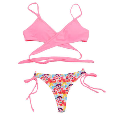 

Women Sexy Bikini Set Cross Lace Up Swimsuit Swimwear Print Bathing Suit