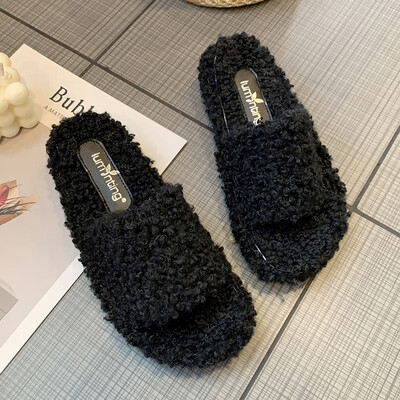 

2019 South Korea East Gate Fashion Gentle Sheep Curl Flat Soft Bottom Sweet Mao Mao Slippers Net Red Drag