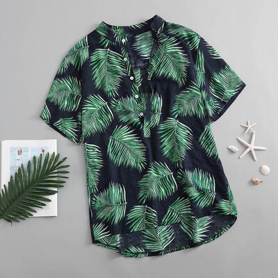

Tailored Mens Summer Fashion Lapel Leaf Print Short Sleeve Shirt Top Blouse