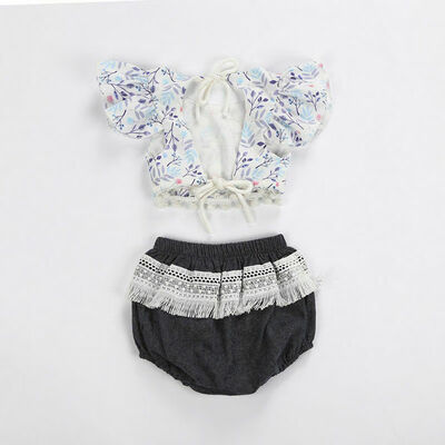 

2PCS Baby Girls Outfits Clothes Ruffle Tops Mini DressPlaids PP Pants Set