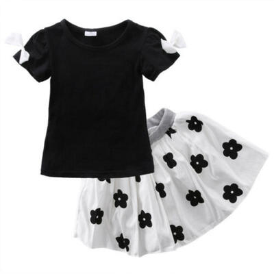 

Flower 2PCS Baby Girls Kids Summer T-shirtTutu Skirts Dress Outfits Set US