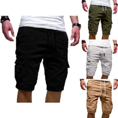 

Mens Cargo Shorts Pants Casual Summer Beach Sport Gym Trousers Plain Elastic