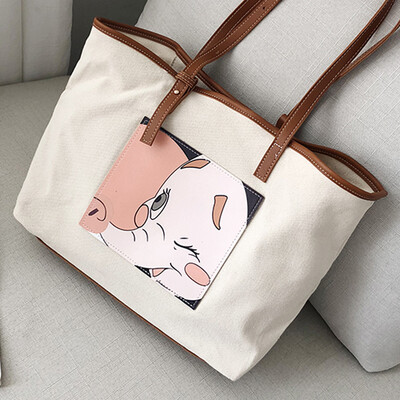 

Shoulder bag canvas womens new 2019 Korean version of Joker large-capacity fashion cartoon handbag tote bag
