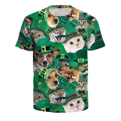 

Nomeni Unisex Men Women StPatricks Day Green Leaf Print Short Sleeve Tee Shirt Top