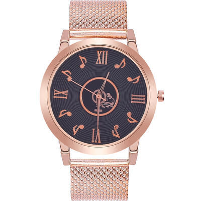 

Fashion Woman Creative Watch Female Music Clock Mesh Band Stainless Steel Quartz Wristwatch Women Lady Rose Gold Watches