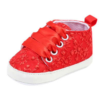 

Newborn Baby Girls Lace Floral Embroidery Solid Cute Soft Sole Casual Shoes